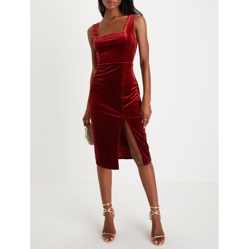 NWT Lulus Baby, You're The One Rust Red Velvet Sleeveless Midi Dress Large